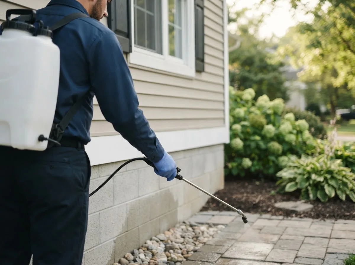 Pest control technician inspecting a home in Cortland, OH